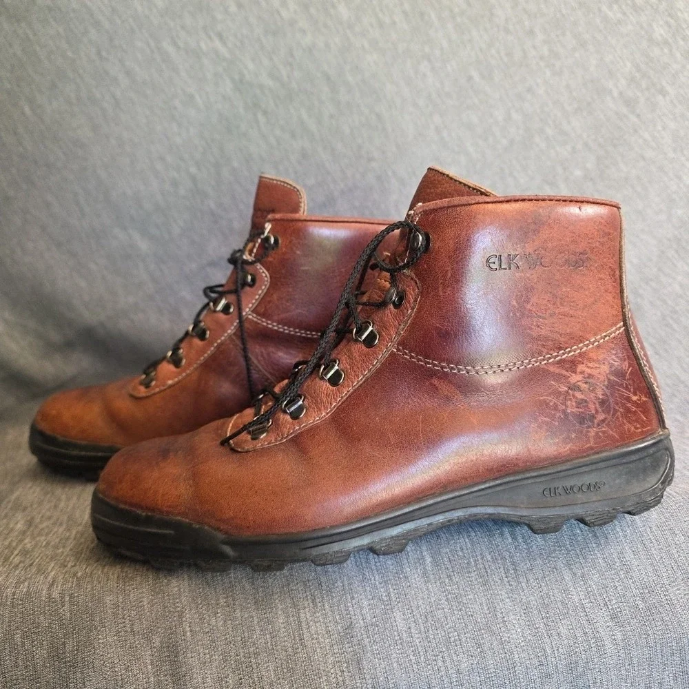 Elk Woods Boots Brown Leather Men's‎ 8.5 D Lace Up Hiking Gorpcore Outdoors Lite